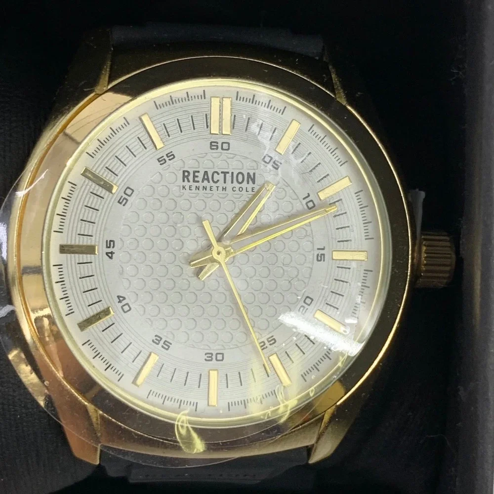 Reaction Kenneth Cole Men's Gold‎ Tone Watch with Black Band and Box